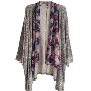 Catherines Sweater Womens 3X Marled Open Front Cardigan‎ Watercolor Trim